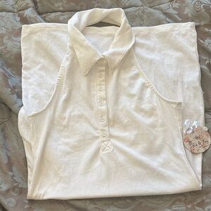 Sleeveless White collared dress